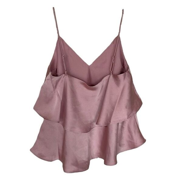 Express Dusty Pink Satin Tiered Ruffle Spaghetti Strap Cami NWT Size Extra Small - Picture 2 of 5